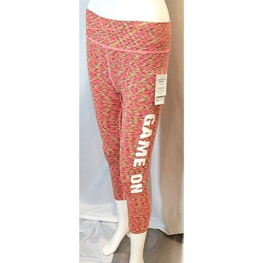 NWT - Kathy Active Leggings w/ Graphic, Pink and Yellow - Size Small